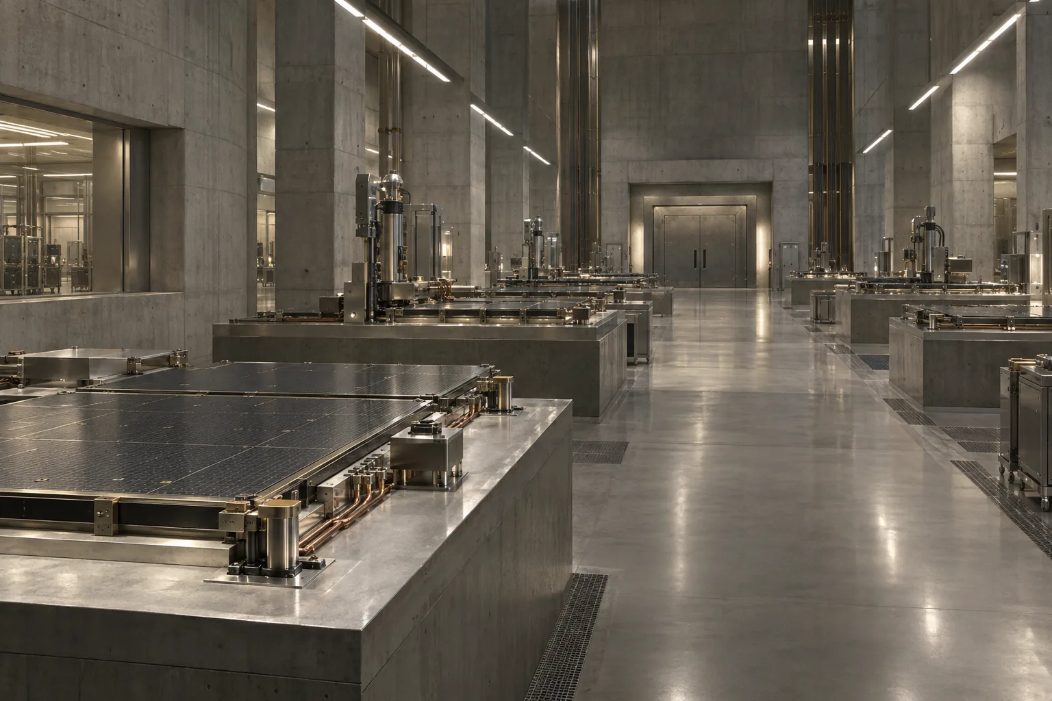 Ceramic computational panels on isolated workstations in a concrete fabrication gallery
