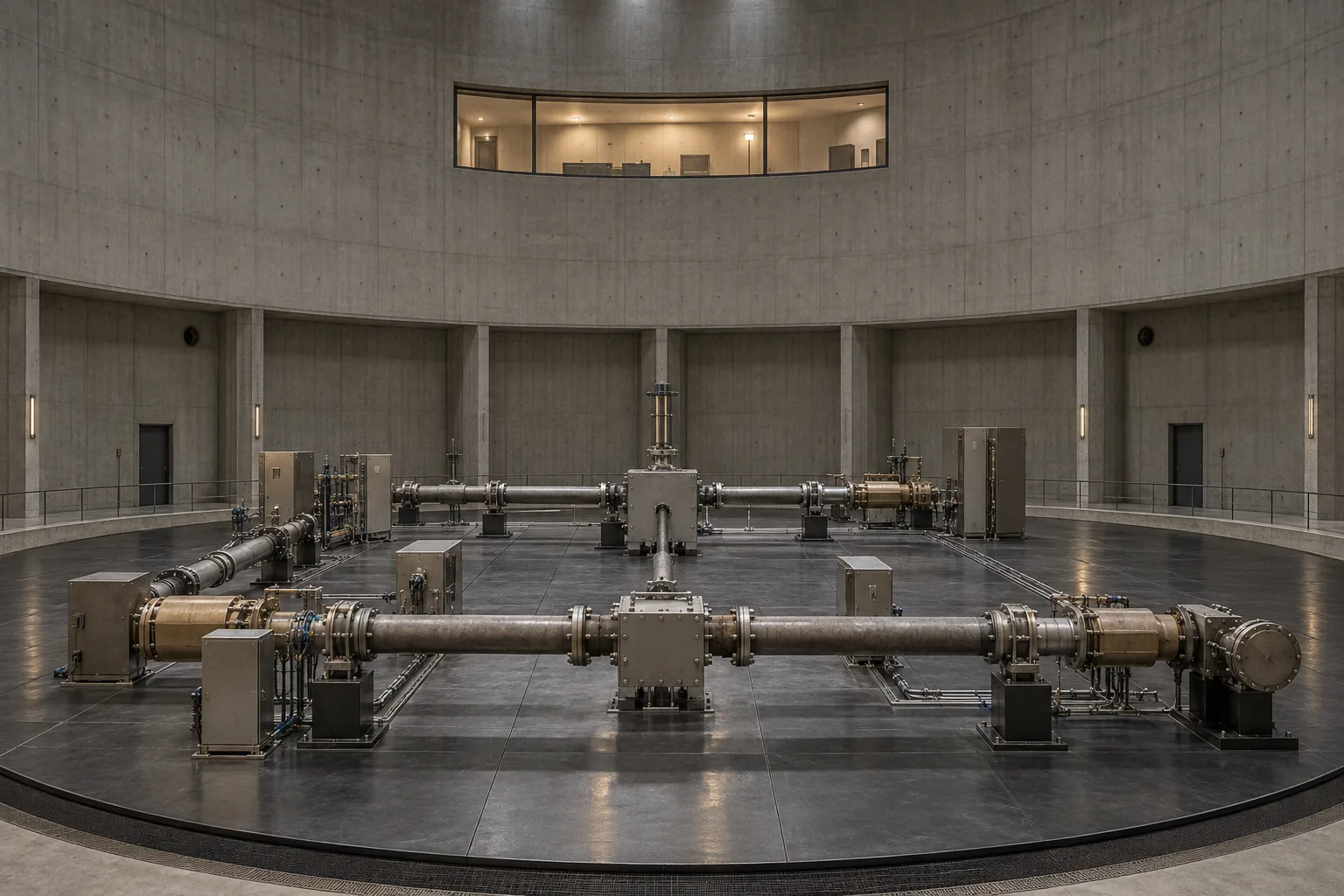 Physical switching loop beneath an observation window in a circular concrete chamber
